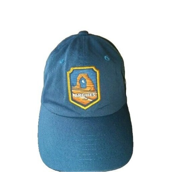 Hat Cap Utah Rocks Arches Nat'l Park Moab Hiking Adjust. Turquoise Strapback New - Picture 2 of 3